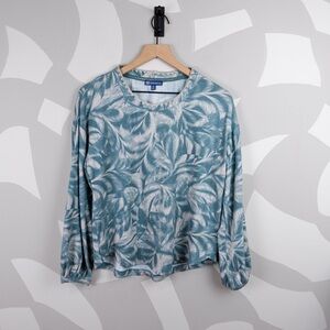 Democracy Green Abstract Palm Print Blouse